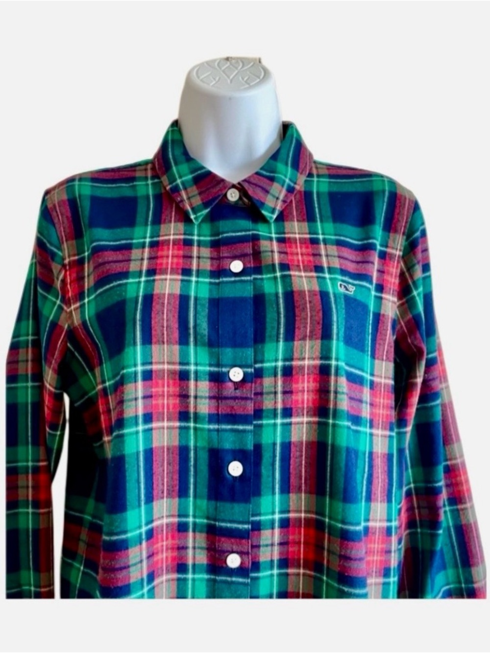 Vineyard Vine Women’s Green and Red Plaid Button-Down Shirt - Picture 3 of 6